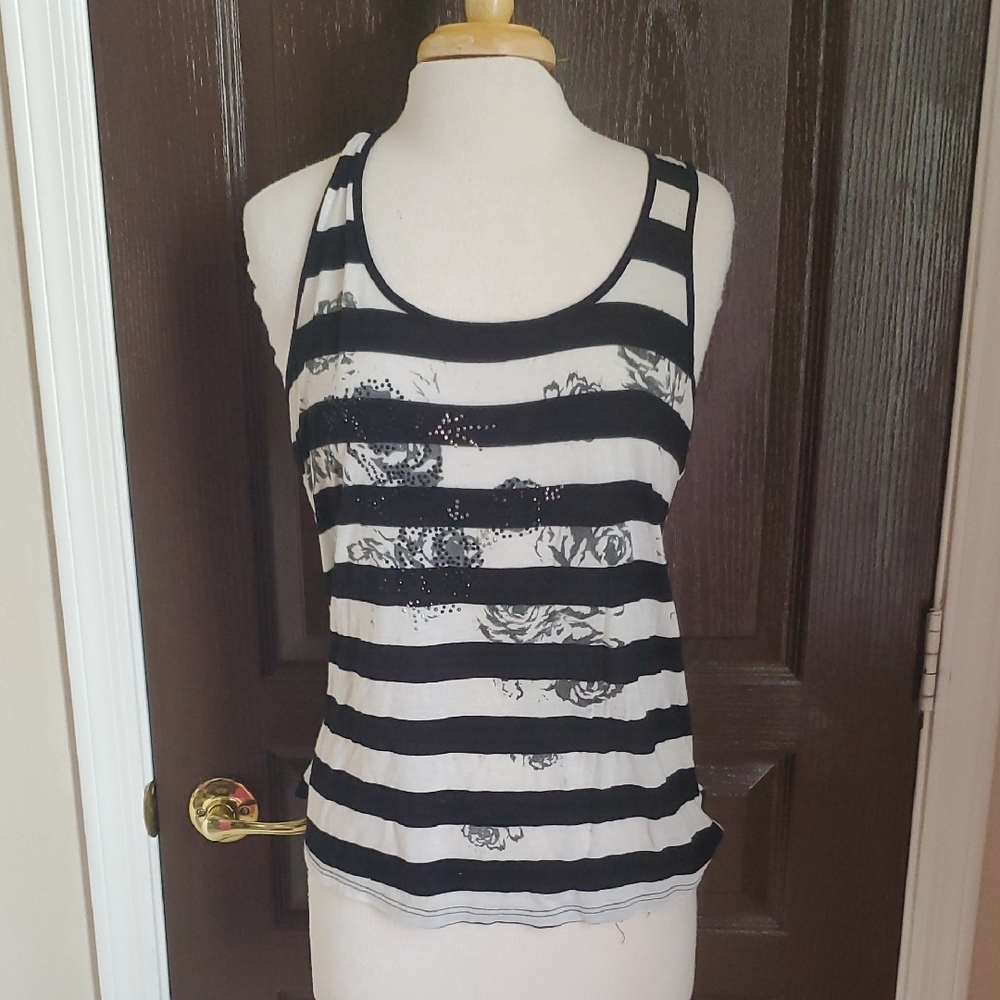 Black and White Striped Women's Top